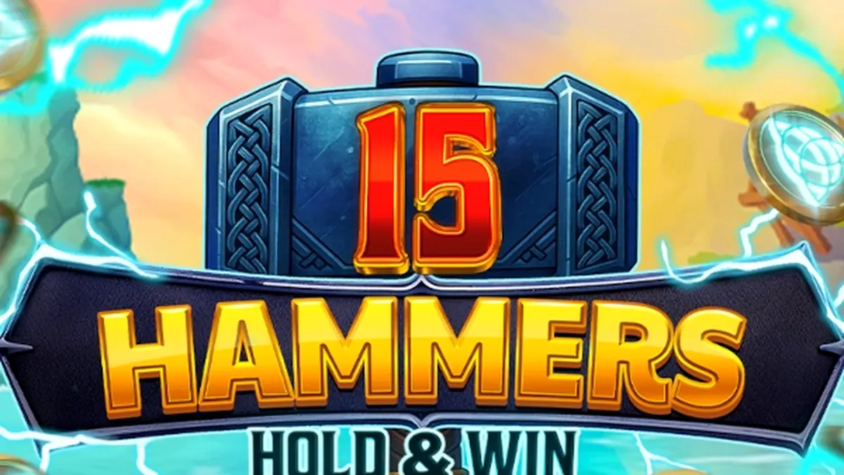 Interface do jogo 15 Hammers: Hold & Win com tema de martelos